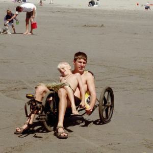 Gareth & Colin on Beach Triciycle, Seaside, Oregon, 2002